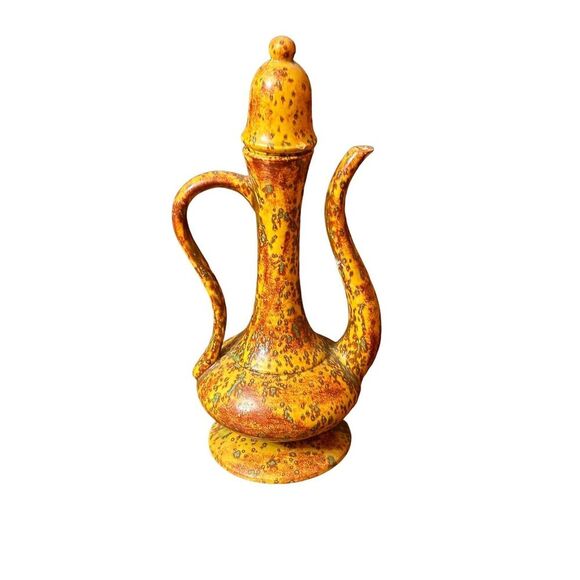 MCM Ceramic Studio Pottery Coffee Pot Orange Speckled Vintage - Picture 2 of 10
